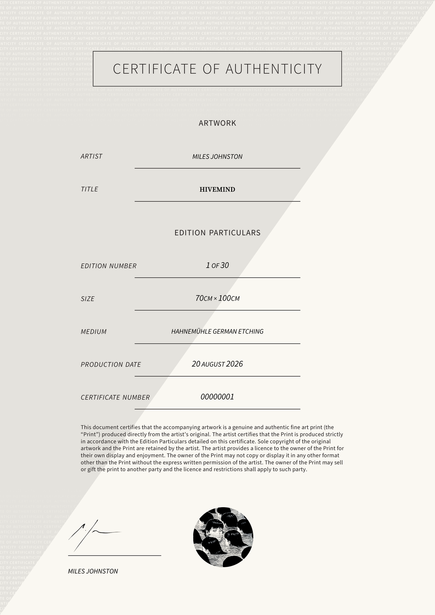 Hivemind — Certificate of Authenticity