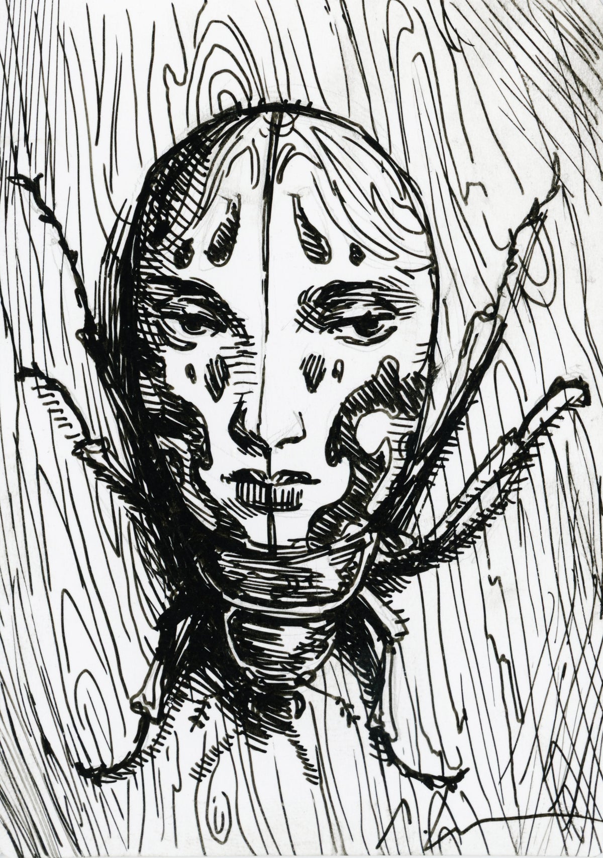 Beetle original sketch by Miles Johnston on the back of a foil proof