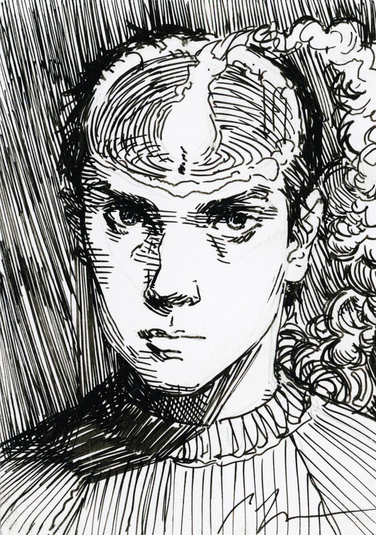 Candle original drawing with a flame emerging from a figure's forehead