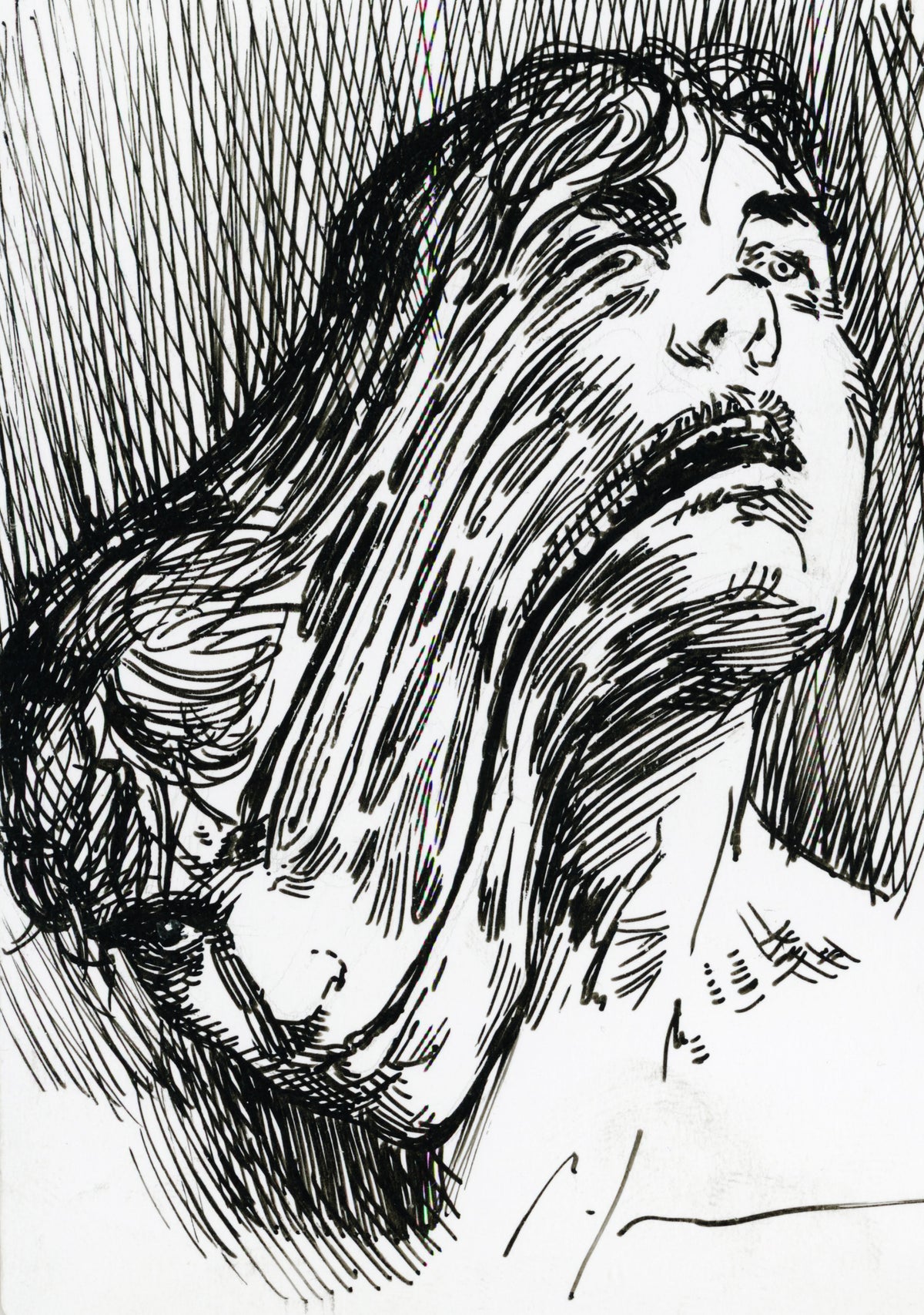 Split original drawing of a face separating into flowing strands