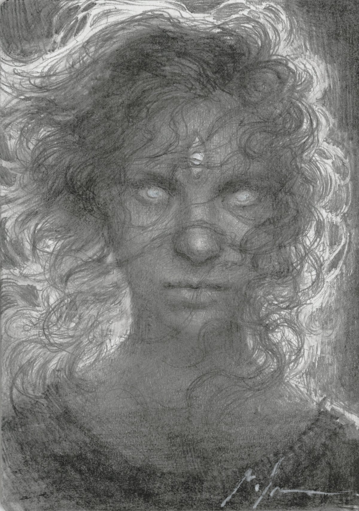 Third Eye original portrait drawing with an additional eye on the forehead